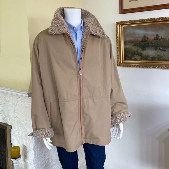 Mighty Mac Out O' Gloucester Beige Faux Shearling Lined Two Way Zip Deck Jacket - Picture 2 of 14